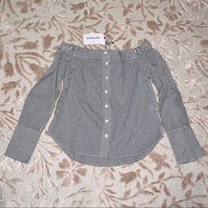 Striped Off the Shoulder Long Sleeve Top